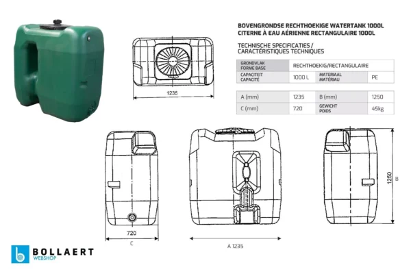 Citerne à eau de pluie rectangulaire aérienne - extension - 1000 litres 4