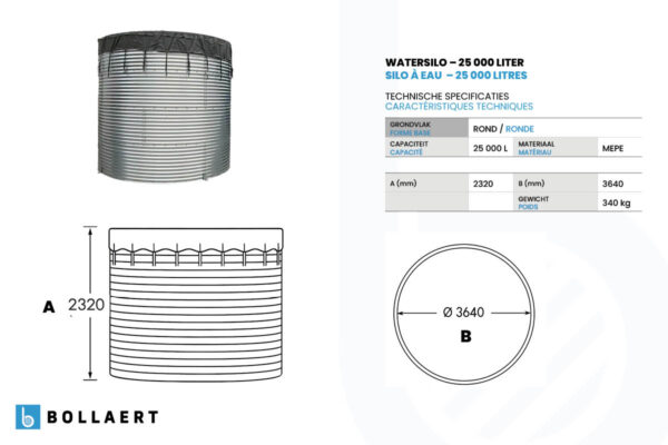 technische tekening watersilo 25000l